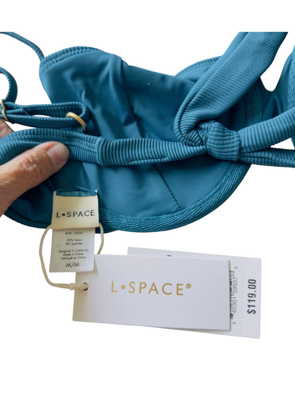 L*Space Hunter Ribbed Underwire Bikini Top Teal Blue NWT Adjustable Swim Size M - Picture 4 of 6